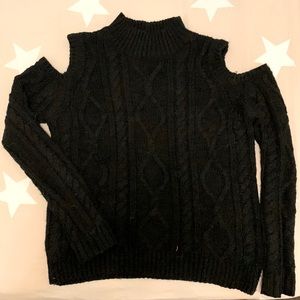 Cable Knit Shoulder Cut-out Sweater